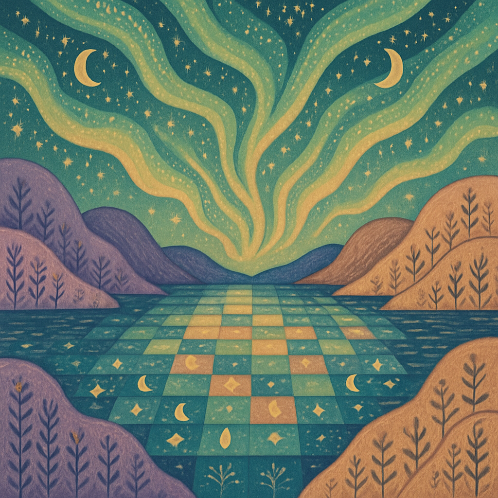 Aurora Over Checkerboard Lake paint by diamond