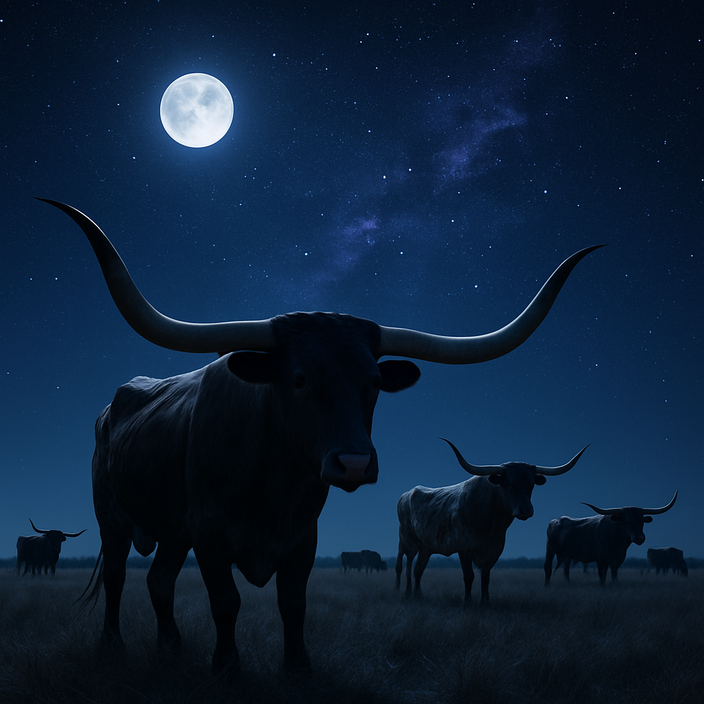 Texas Longhorn Cattle Under Cosmic Prairie Sky diamonded painting kits