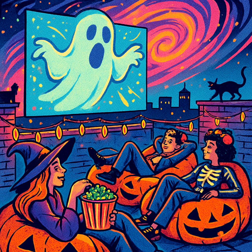 Candy Nebula Over The Haunted Rooftop Cinema painting diamond kit