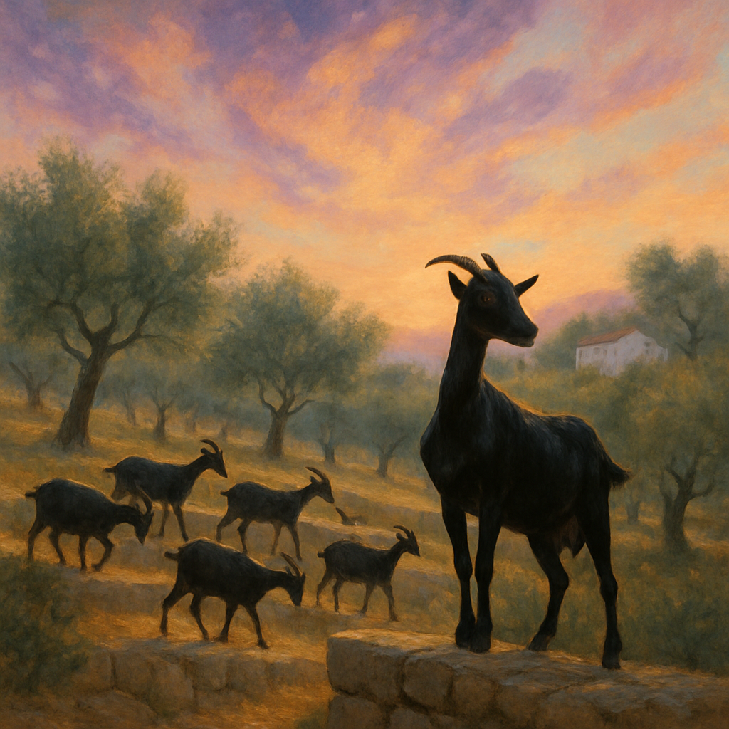 Murciano Granadina Goats In Nebula Dawn Orchard diamond painting
