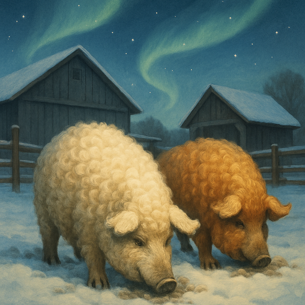 Mangalitsa Pigs In Galactic Winter Barnyard painting diamond kit