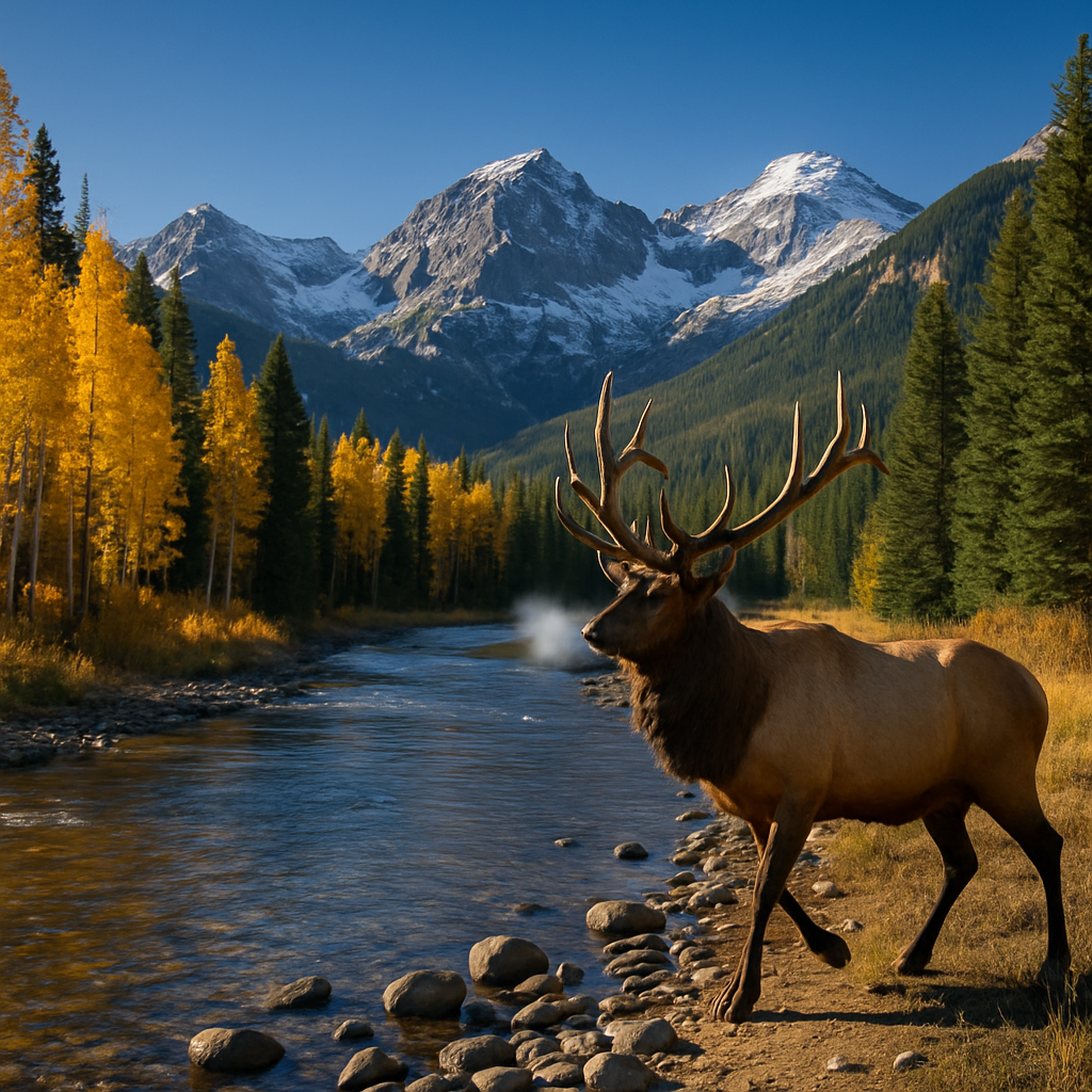 Autumn Elk By Rocky Mountain Riverbend paint by diamonds