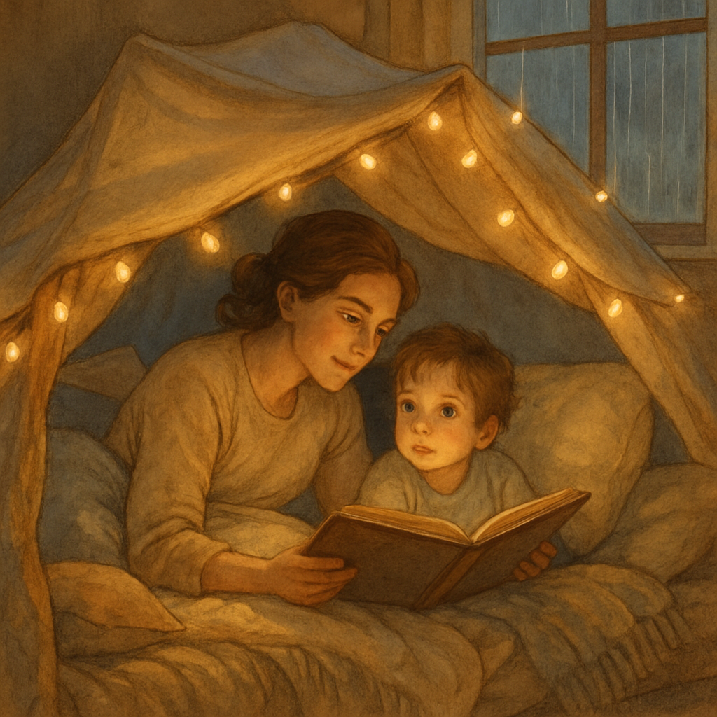 Rainy Day Fort Sanctuary Reading Under Homemade Stars paint by color