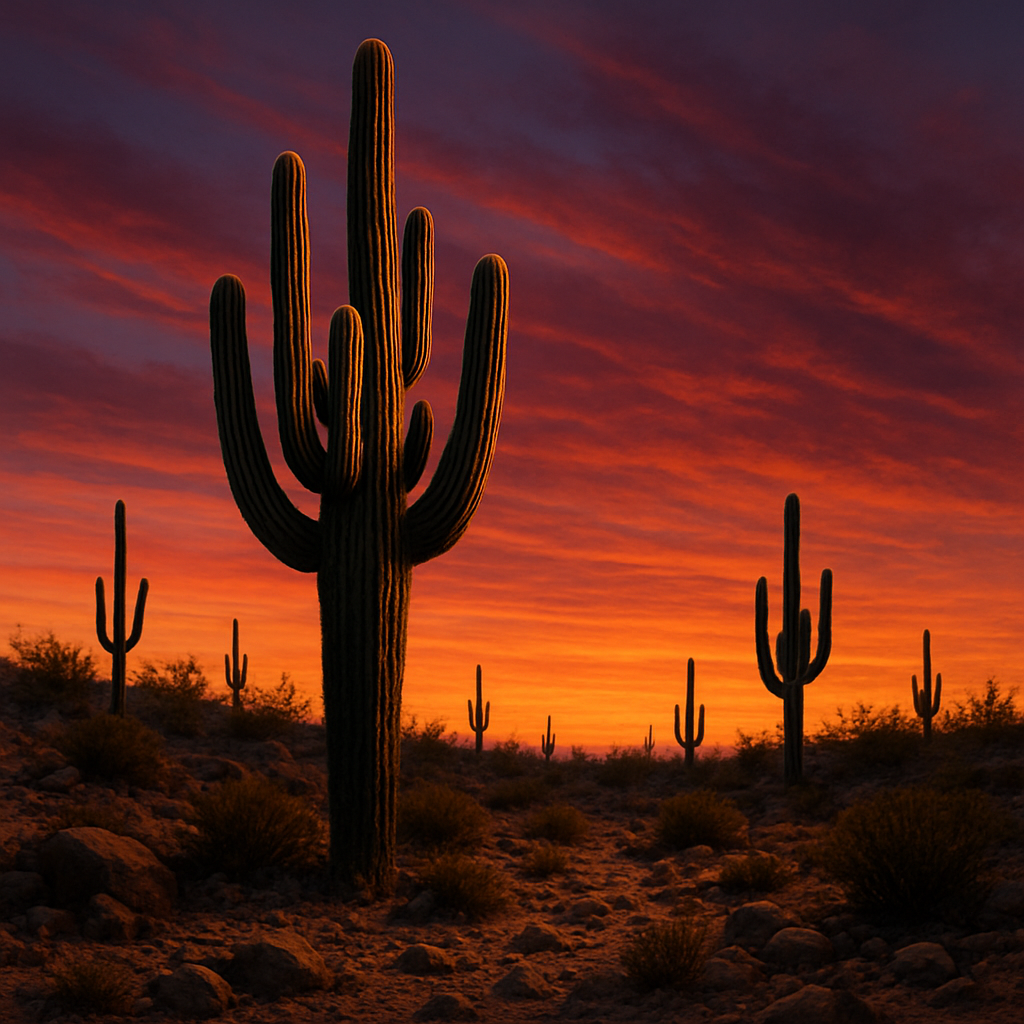 Saguaro Cactus Silhouettes In The Sonoran Desert Paint by diamonds art