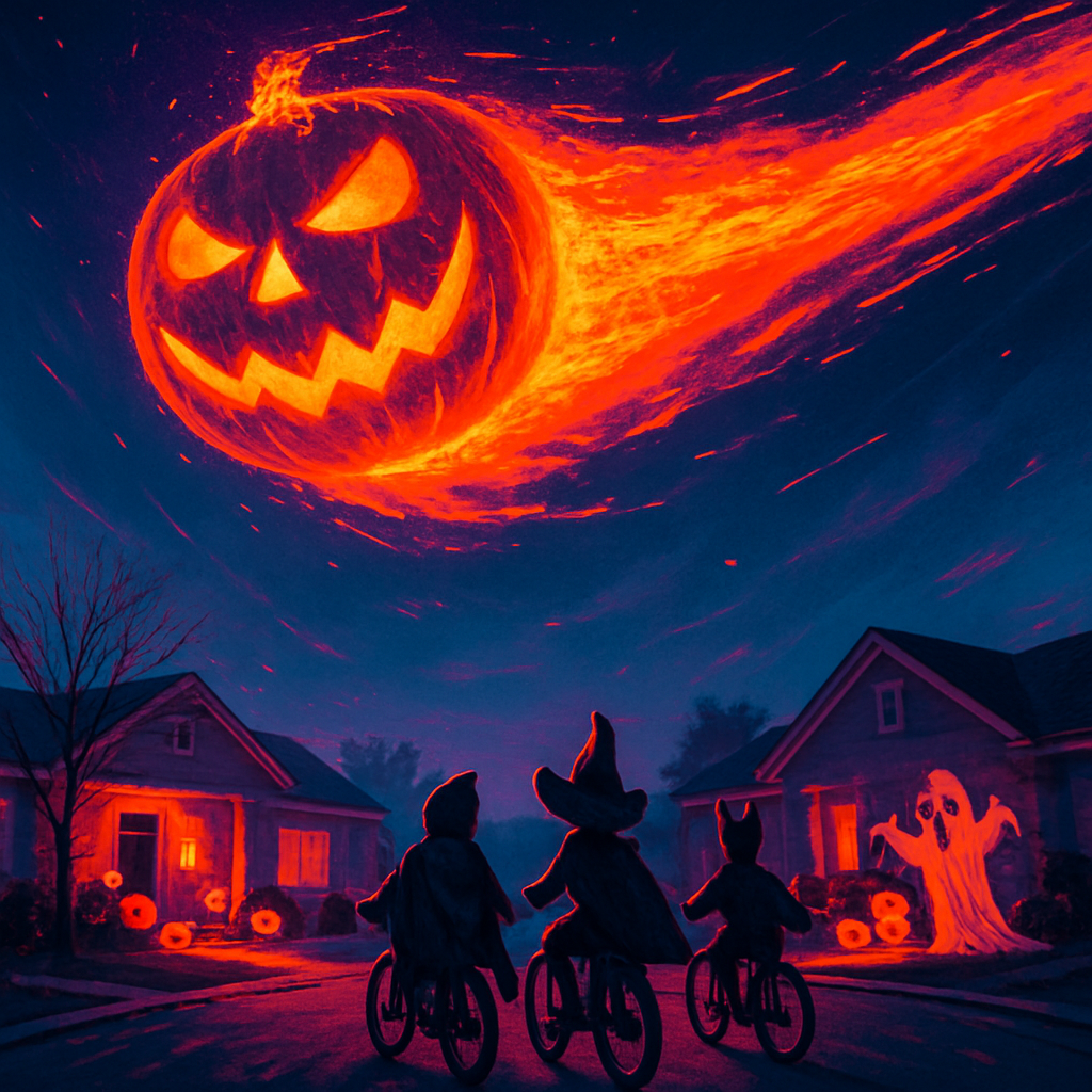 Pumpkin Comet Over Suburbia diamond painting