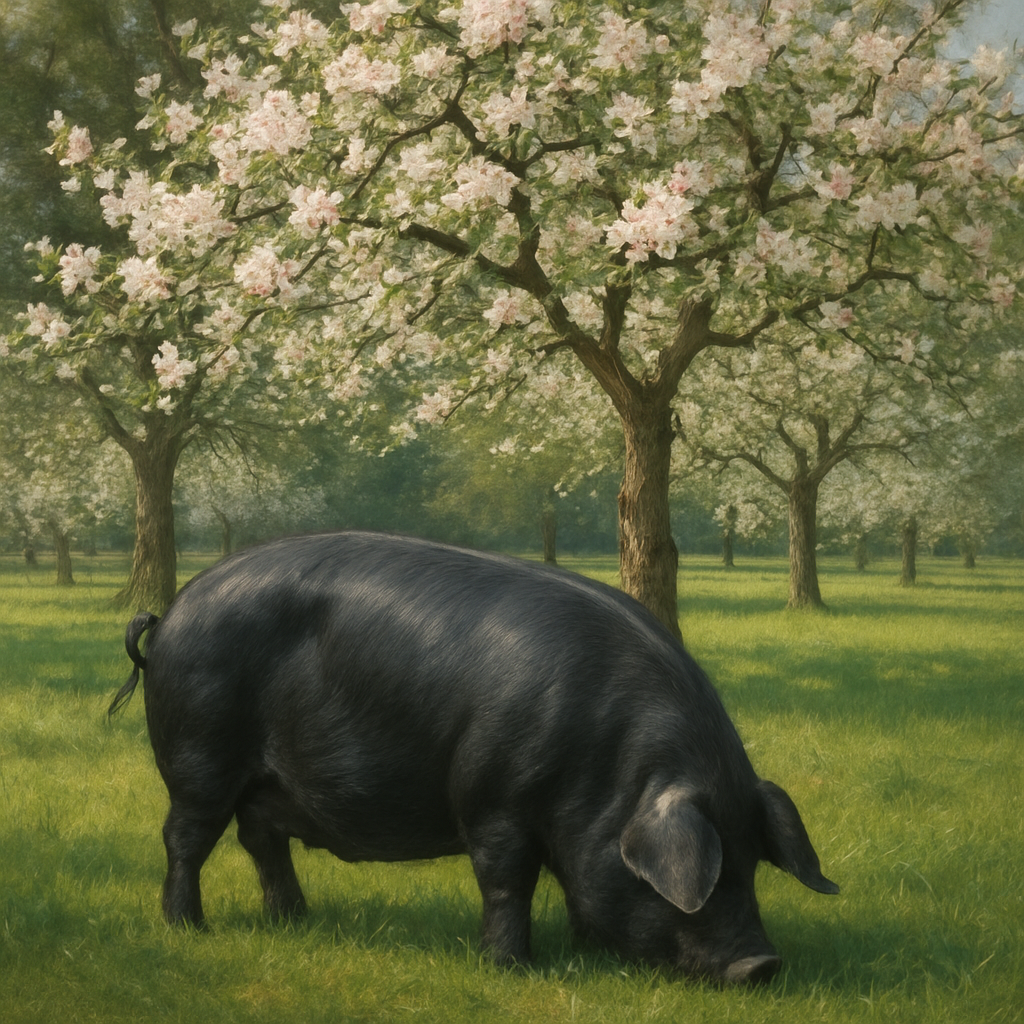Large Black Pig In Orchard System paint by color