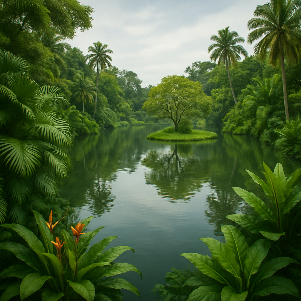 Singapore Botanic Gardens Rainforest Lake paint by color