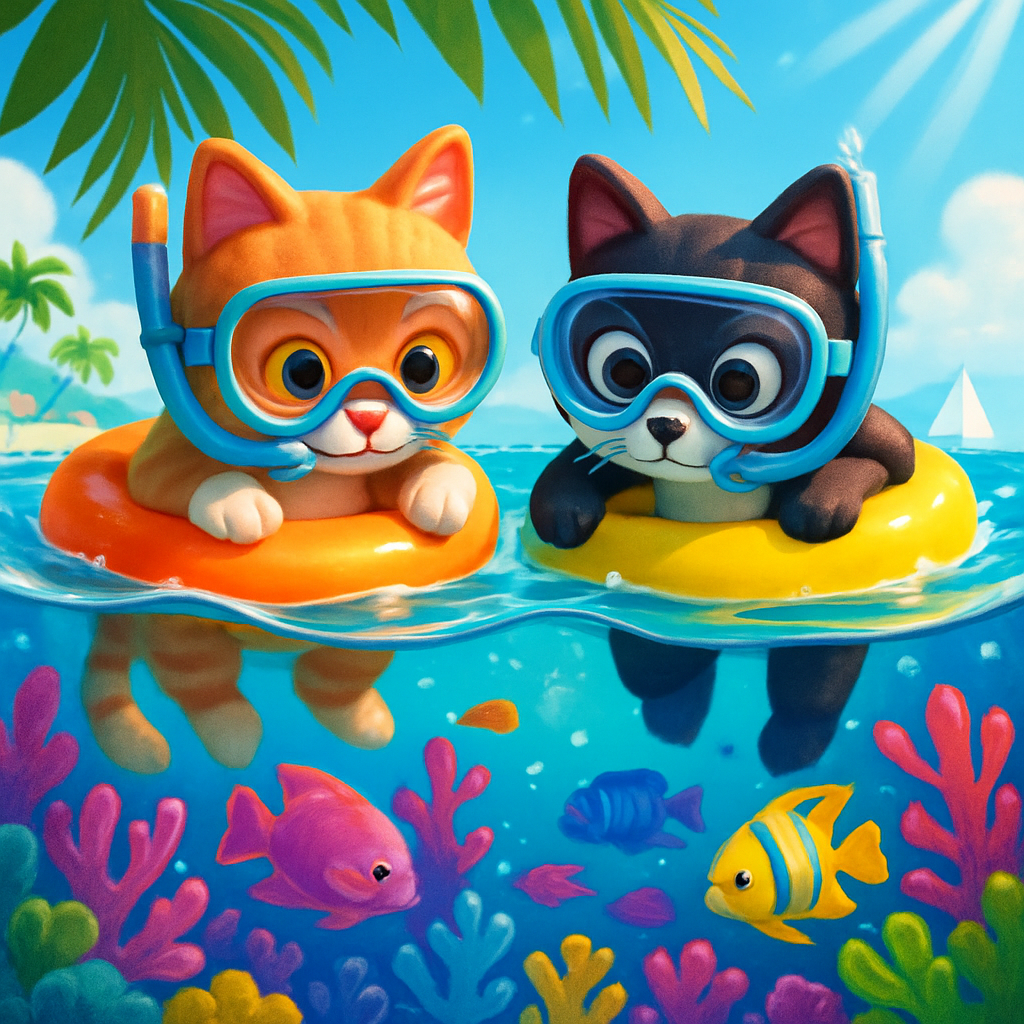 Cat Coral Reef Snorkel Party Paint by diamonds kits