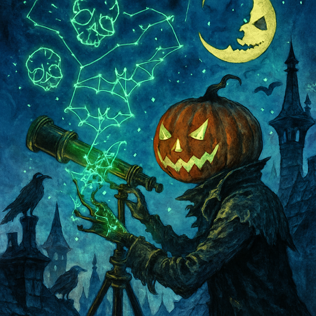 Pumpkin Astronomer On The Haunted Rooftop Paint by diamonds art