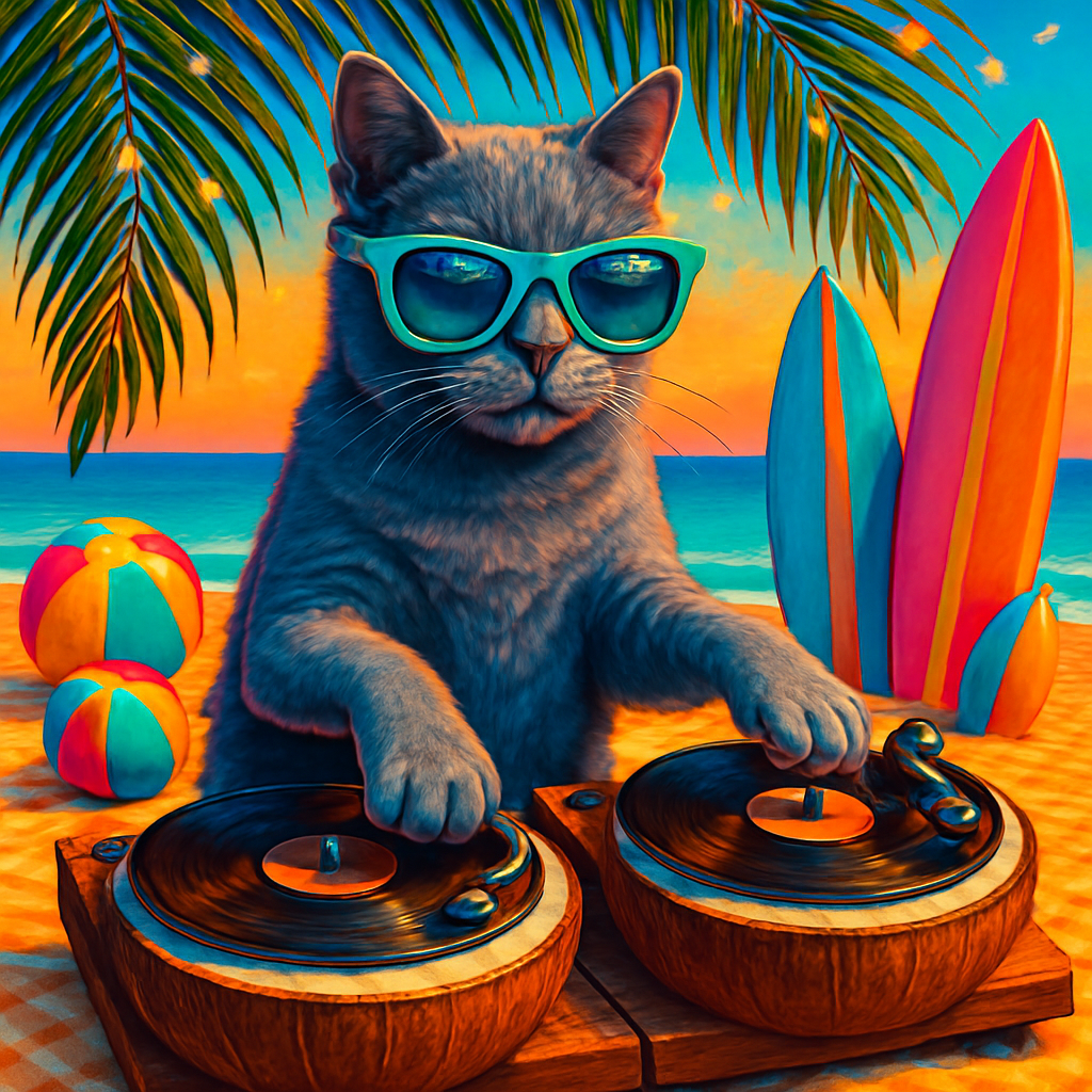Coconut Groove Beach DJ Cat paint by diamond
