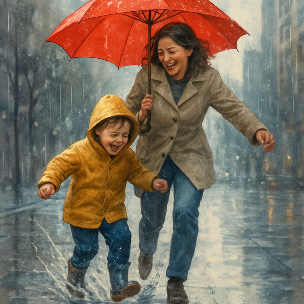 Raindrop Giggles Dancing Under One Umbrella Painting by diamonds kit