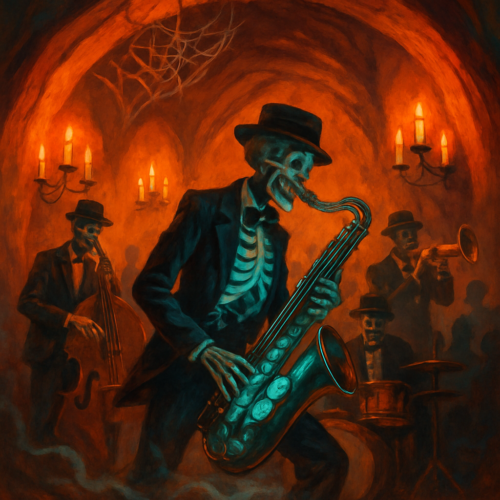 Skeleton Jazz Band In The Pumpkin Basement diamonded painting kits
