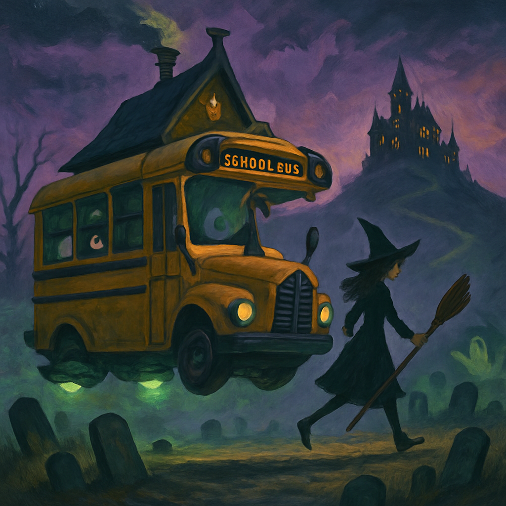 Witch School Bus At The Edge Of The Graveyard paint by diamonds