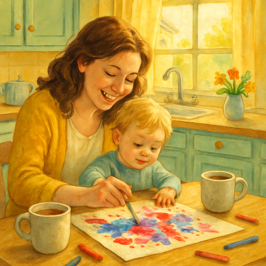 Morning Paintbrushes Mother And Child At The Kitchen Table Paint by diamonds kits