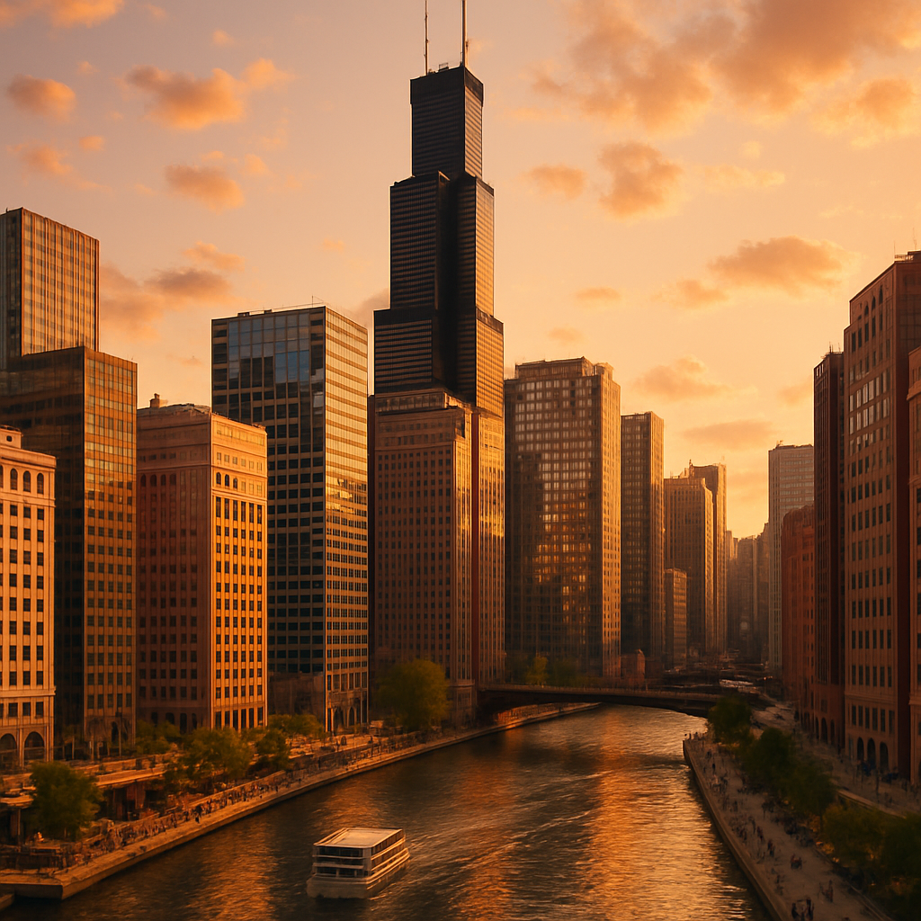 Willis Tower And Chicago Riverfront Paint by diamonds kits