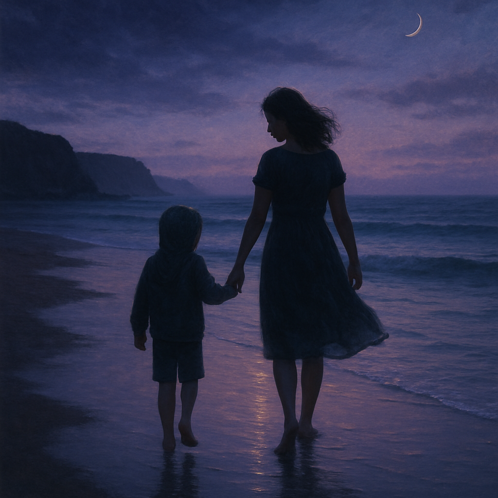Twilight Shoreline Promises Mother And Child By The Sea DIY paint by diamonds