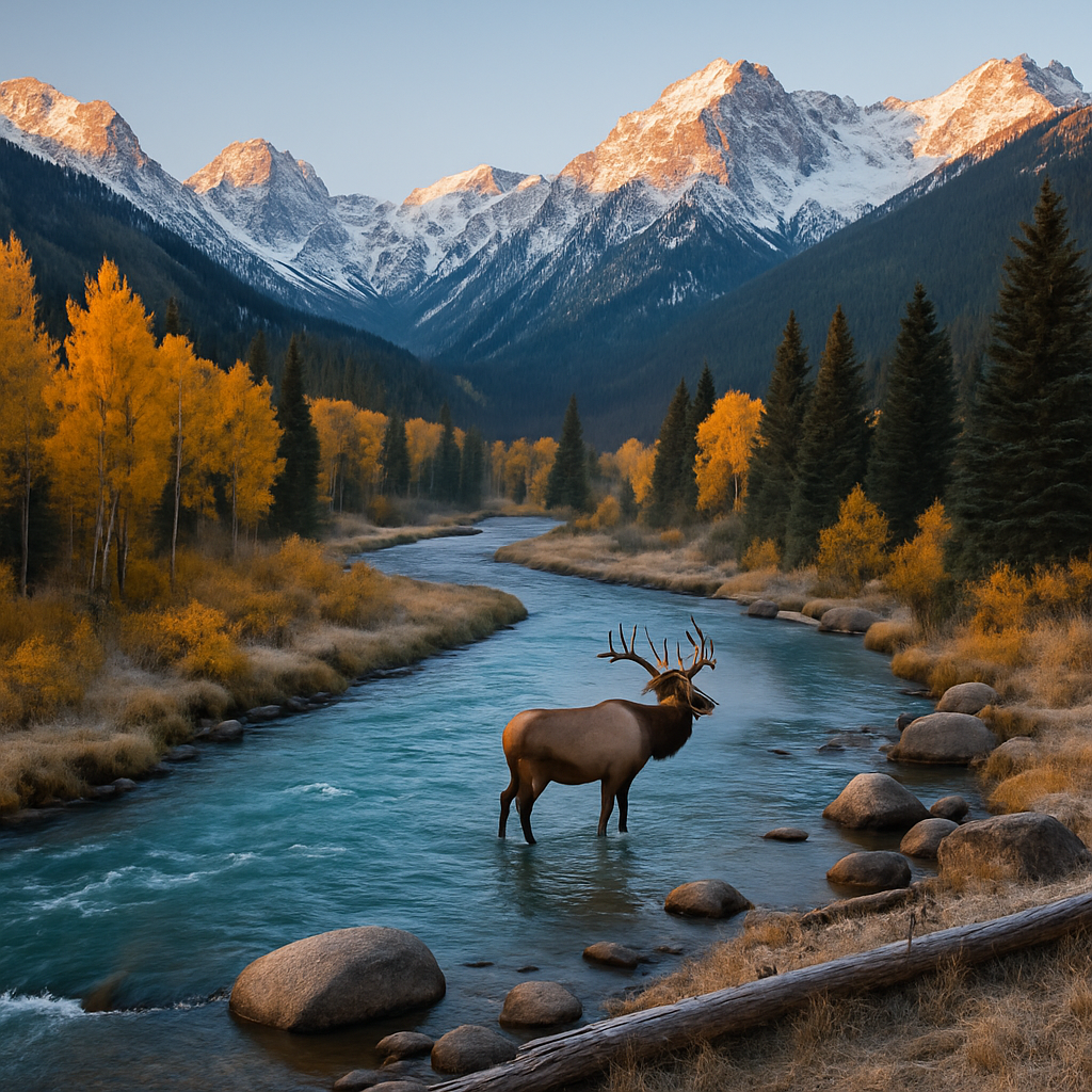 Autumn Elk Along A Rocky Mountain River paint by diamond