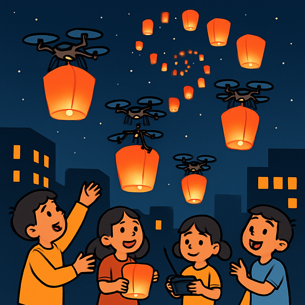 Festival Of Lantern Drones Paint by diamonds art