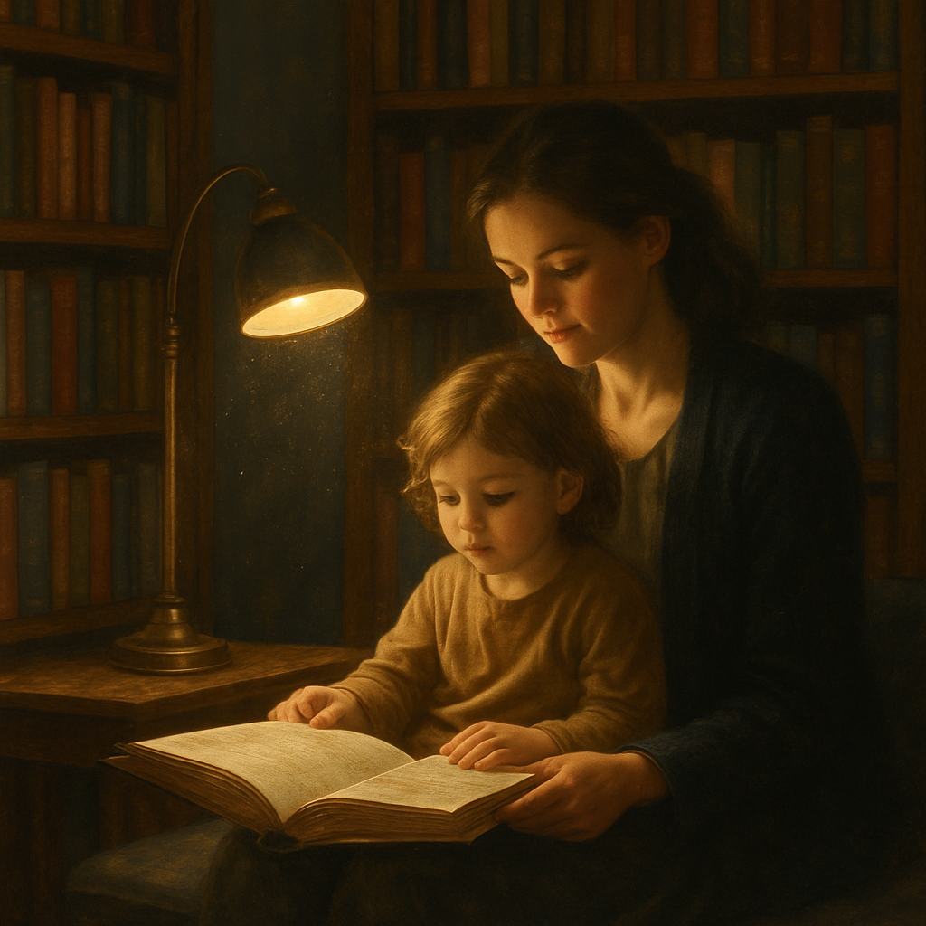 Quiet Library Hearts Mother And Child Among The Shelves diamonded painting kits