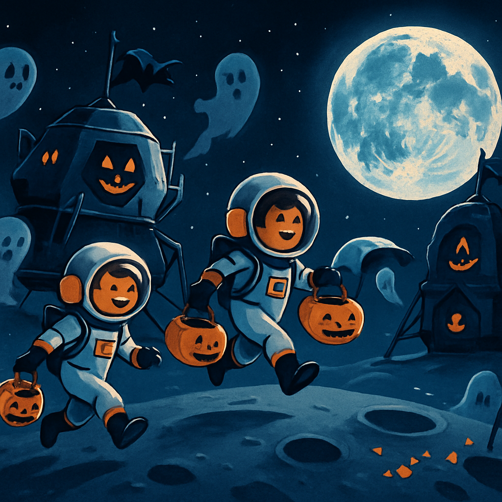 Trick Or Treat Astronauts On The Ghostly Moon Painting by diamonds kit