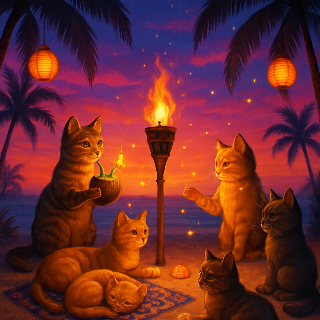 Tropical Tiki Firefly Cat Party diamonded painting kits