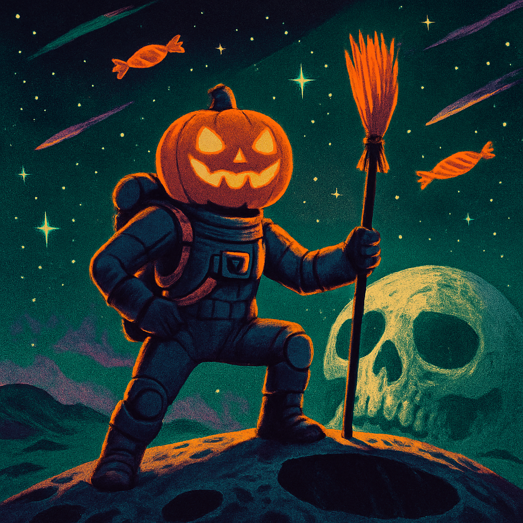 Pumpkin Astronaut Over Hollow Crater Painting by diamonds kit
