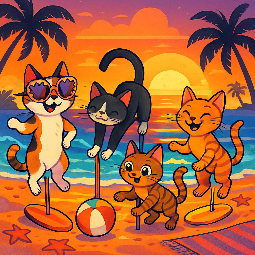 Sunset Surfboard Cat Parade Painting by diamonds kit