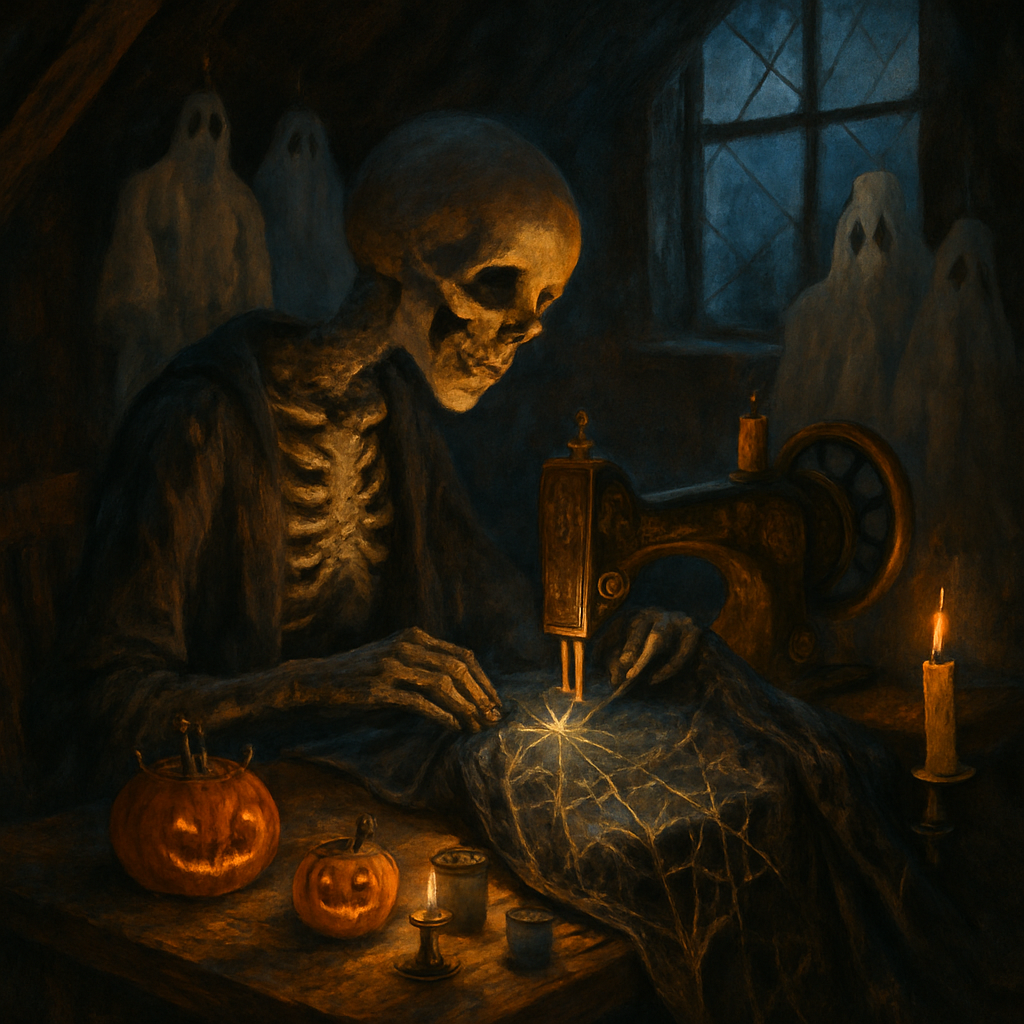 Skeleton Seamstress In The Moonlit Attic painting diamond kit