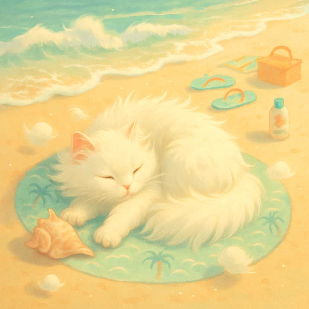 Marshmallow Clouds Beach Nap Cat painting diamond kit