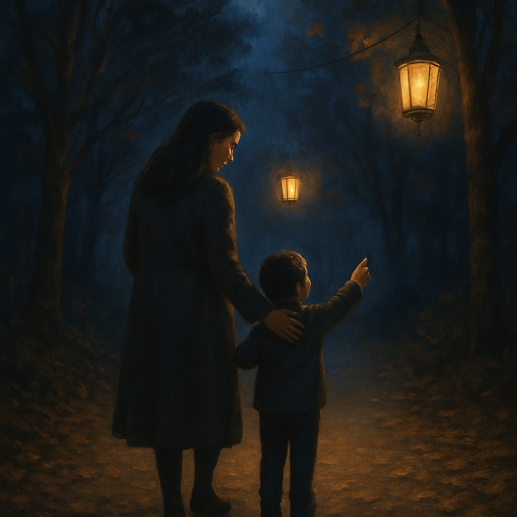 Lanterns Of Her Heart An Evening Walk With Mom painting diamond kit