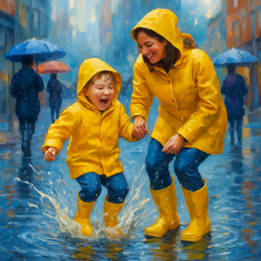 Rainy Day Magic Puddle Hopping With Mom paint by diamond
