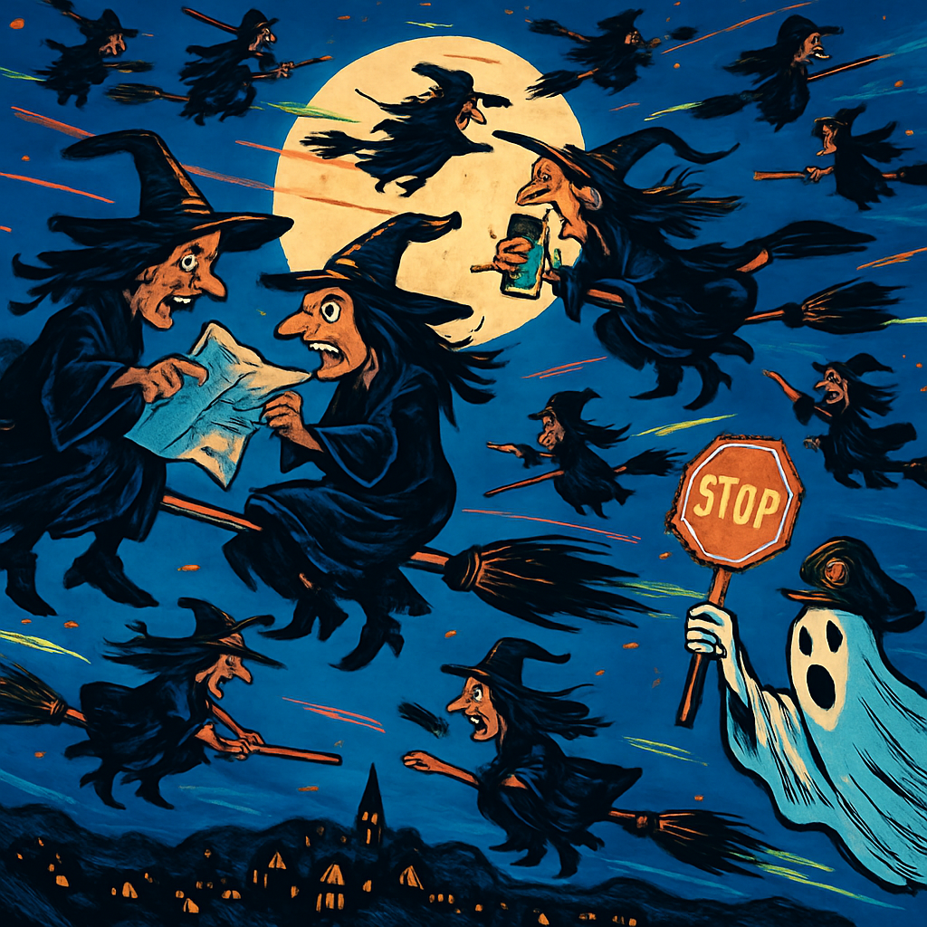 Moonlit Broomstick Traffic Jam paint by diamonds