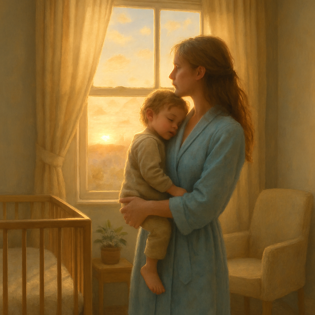 Lantern Of Gentle Mornings Mother And Child At The Window paint by color