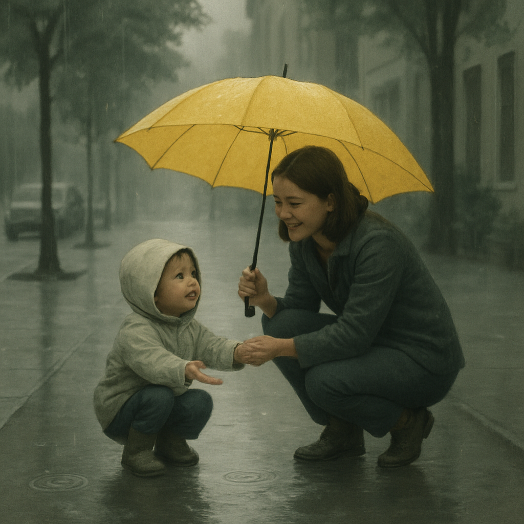 Shared Umbrella Of Love Mother And Child In The Spring Rain diamond painting