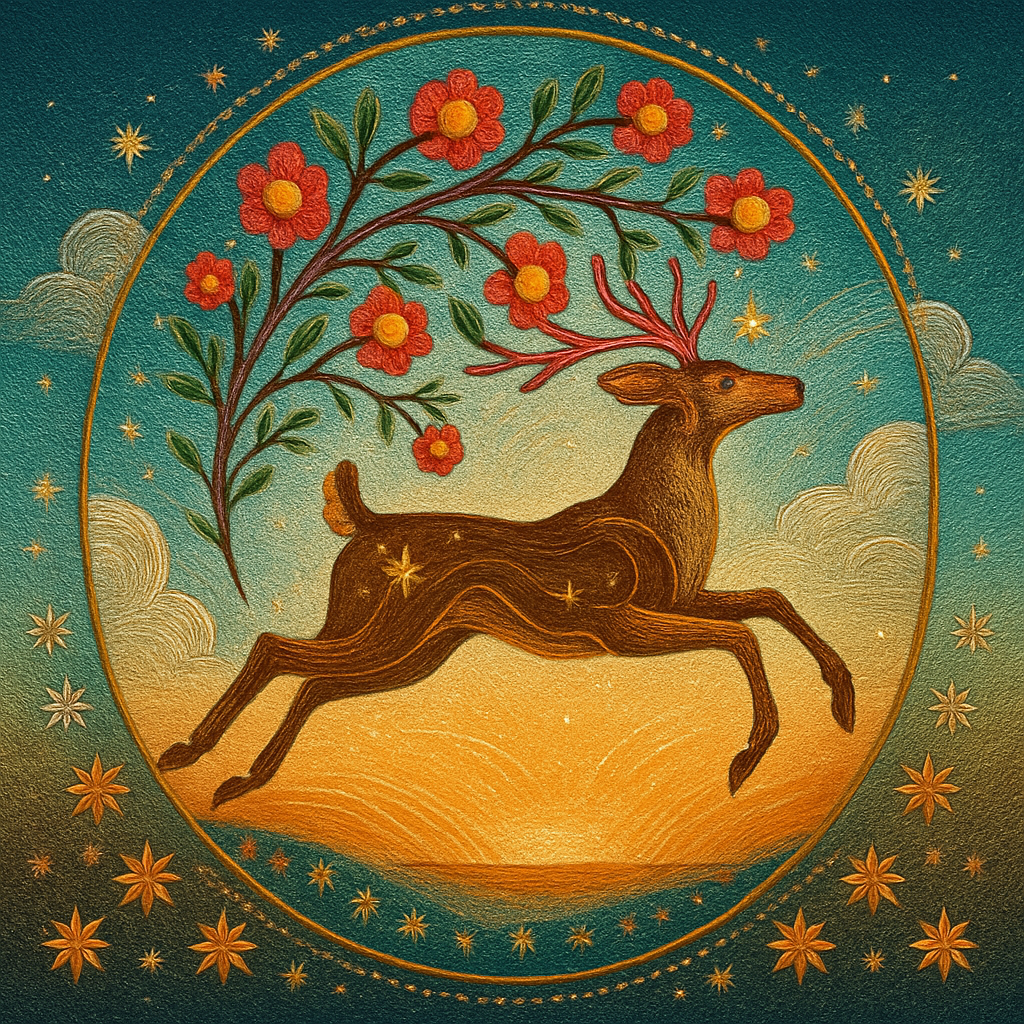 Sunbound Deer In Blossom Constellations diamond painting