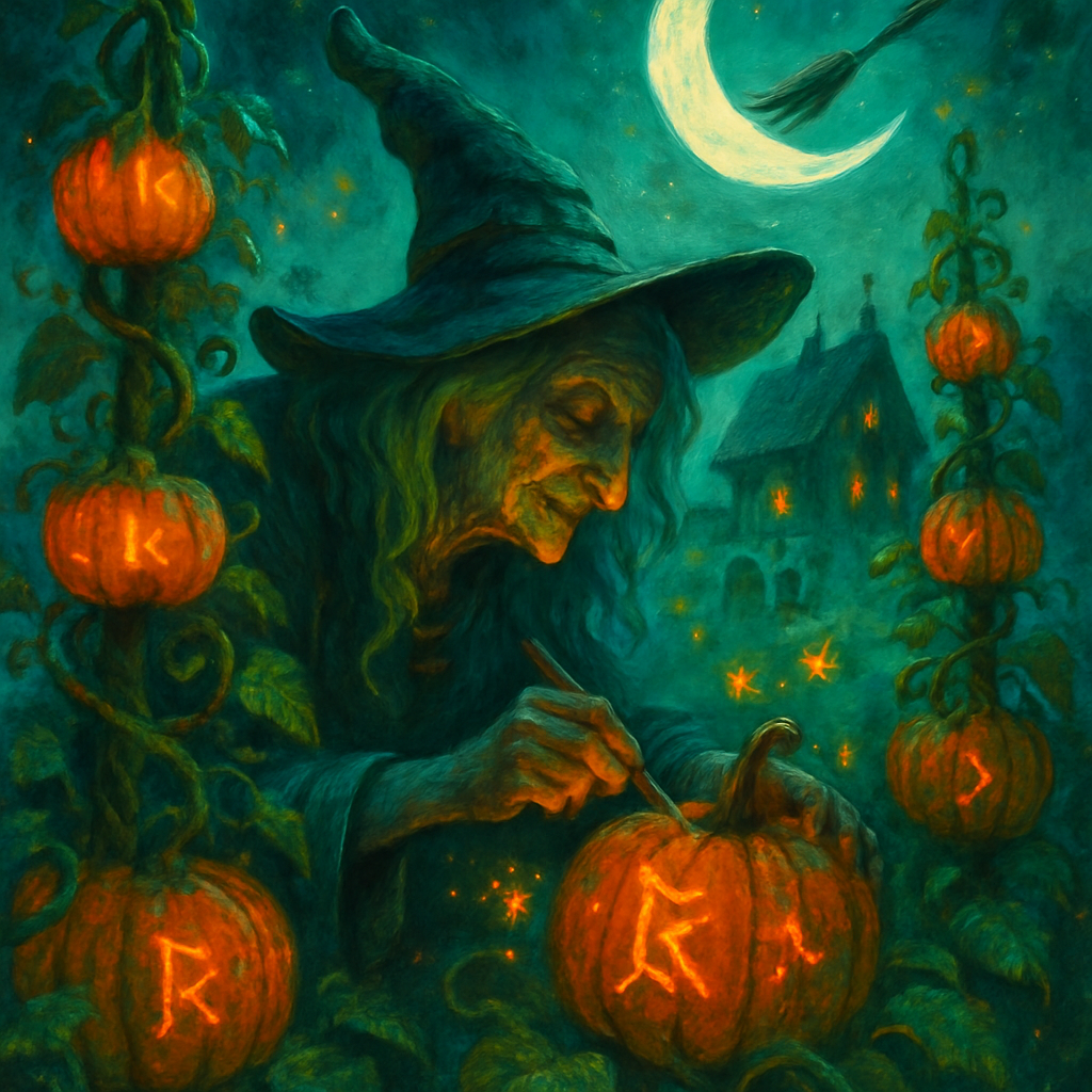 Witch Garden Of Bioluminescent Pumpkins DIY paint by diamonds