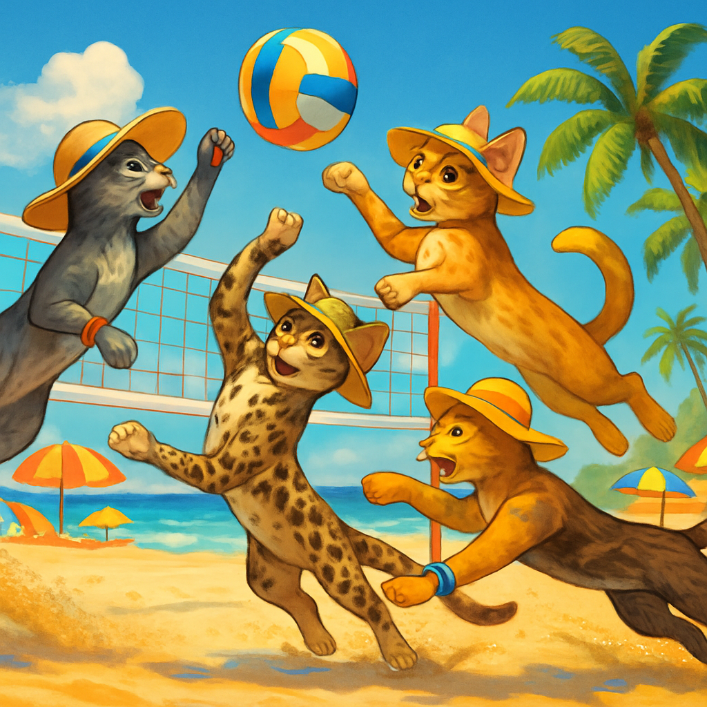 Volleyball Beach Squad Cats DIY paint by diamonds