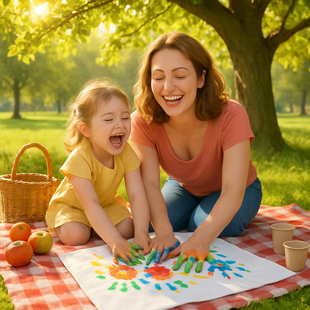 Sunlit Park Symphony Handprints On The Picnic Blanket painting diamond kit