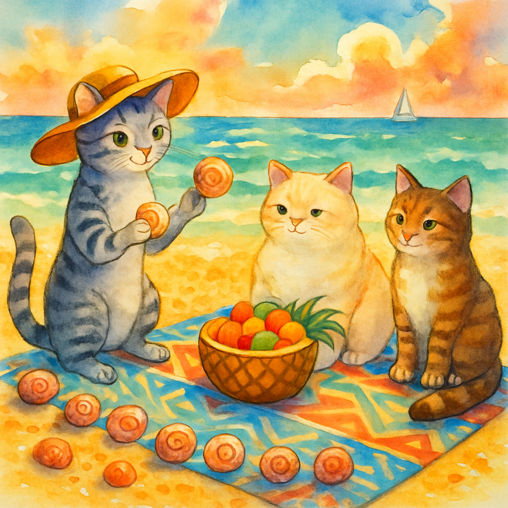 Seashell Symphony Beach Picnic Cats diamonded painting kits