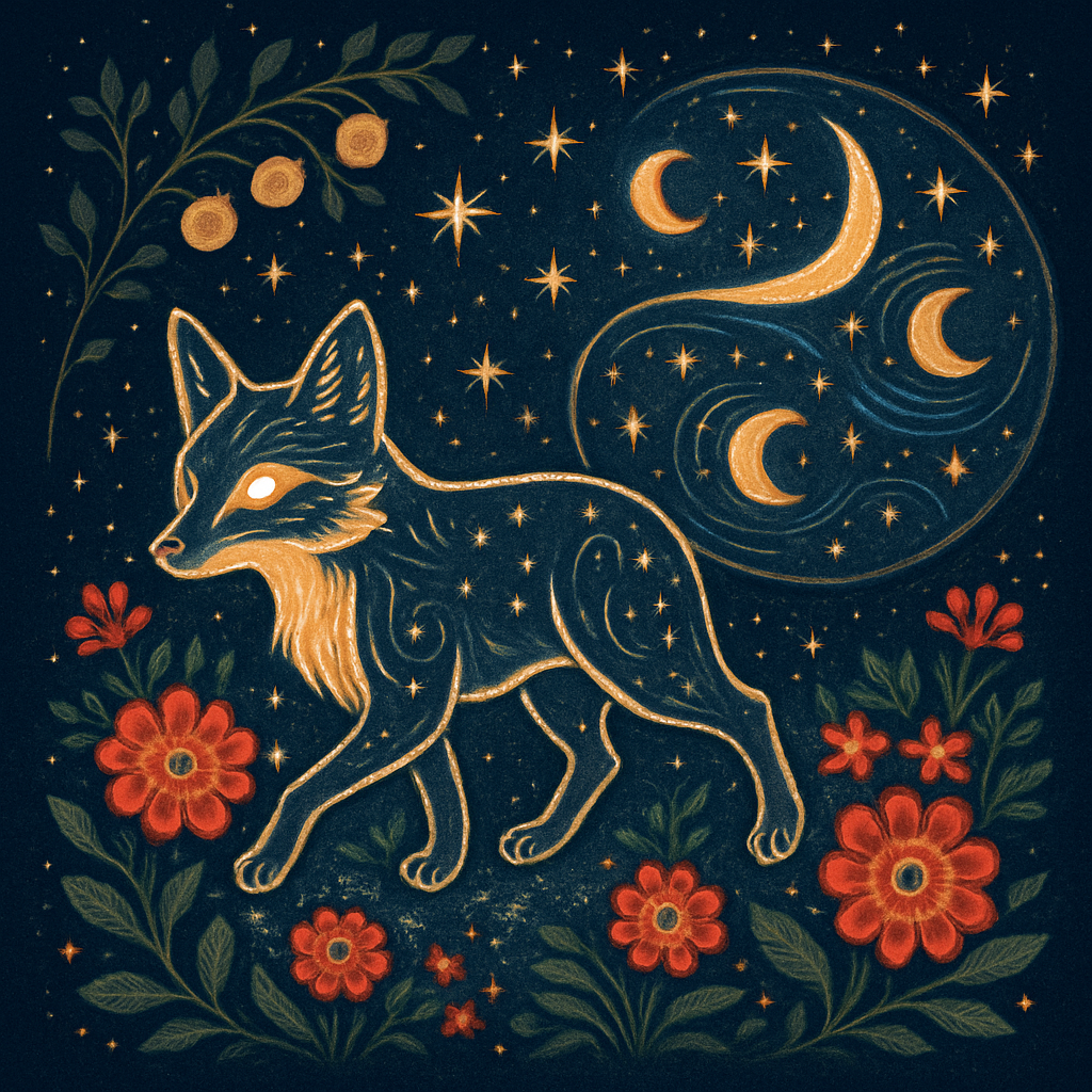 Starlit Fox Of The Midnight Orchard Painting by diamonds kit