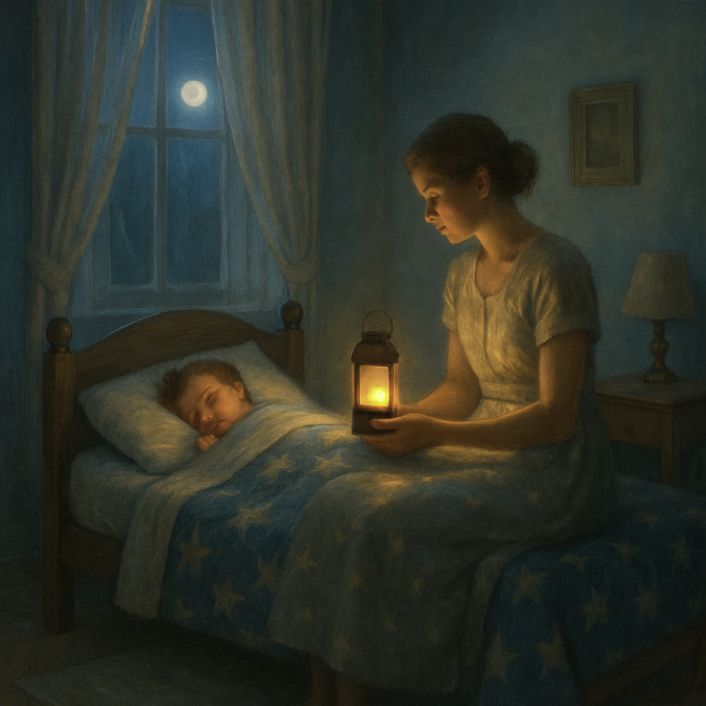 Lantern Of Midnight Comfort Mother Watching Over Sleeping Child painting diamond kit