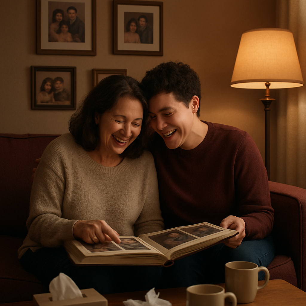 Echoes In The Family Album Mother And Grown Child Revisiting Old Photos paint by diamond