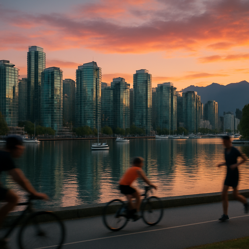 Vancouver Seawall Glass Skyline And Mountains paint by color