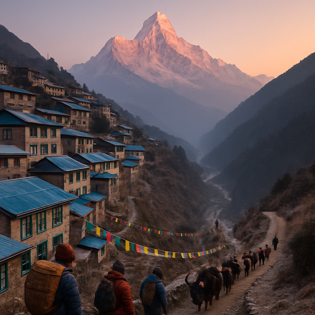 Sunrise Over Namche Bazaar And Ama Dablam Paint by diamonds art