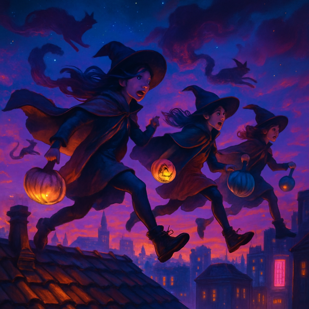 Witchs Lantern Parade On The Rooftops diamonded painting kits