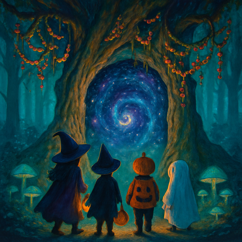 Trick Or Treaters At The Portal Tree Painting by diamonds kit