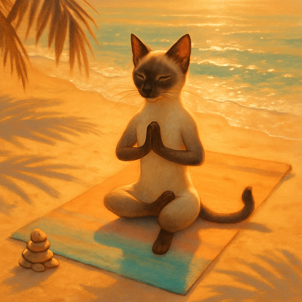 Palm Shadow Yoga Beach Cat paint by diamonds