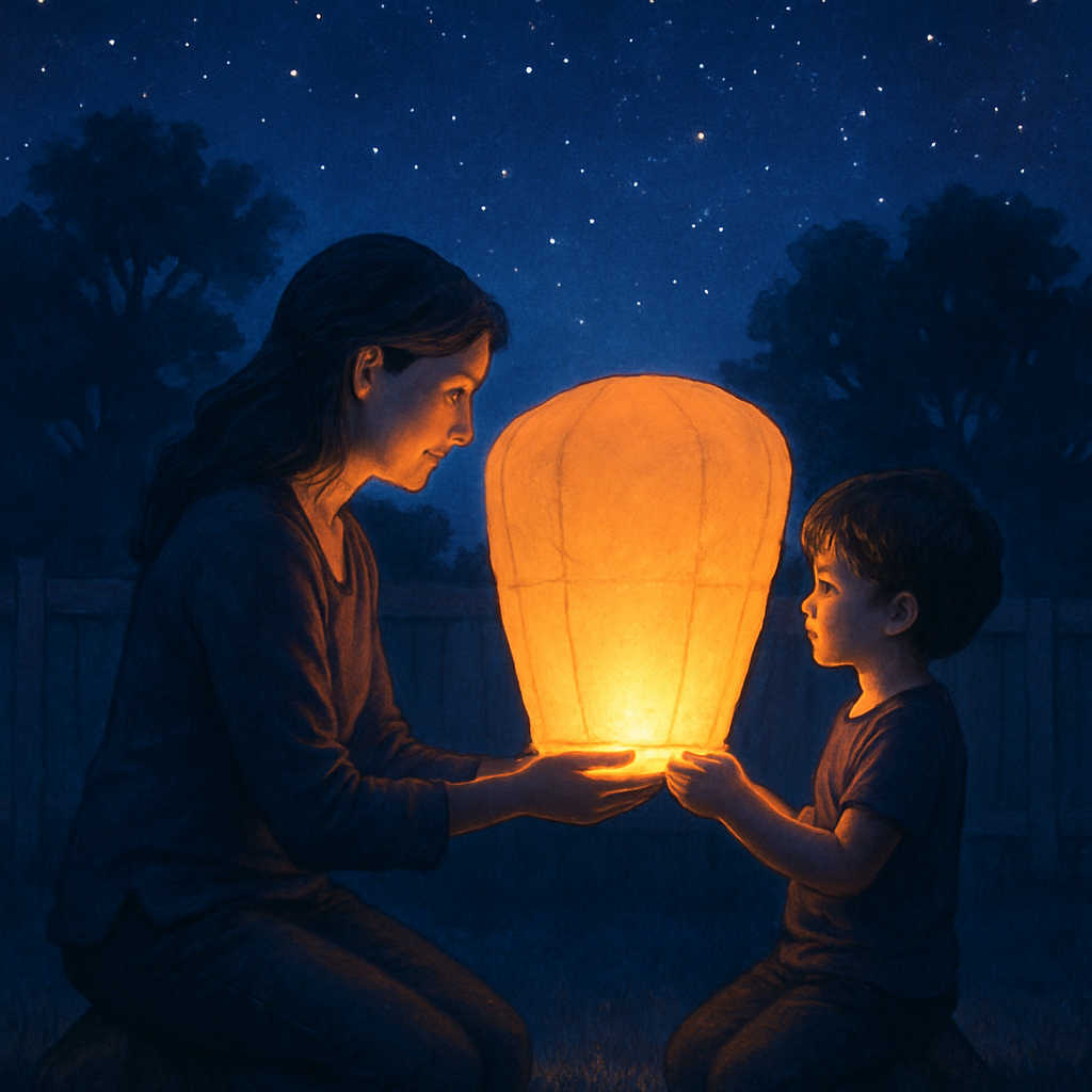 Star Lantern Wishes In Mothers Gentle Hands Painting by diamonds kit