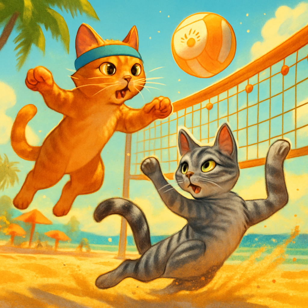 Beach Volleyball Cat Rally Paint by diamonds art