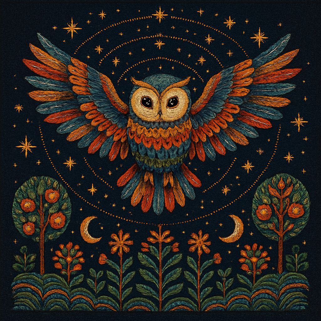 Moonlit Owl Of The Radiant Orchard painting diamond kit